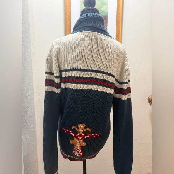 The J. Peterman Company  Small 100% Cotton vintage-style Cowichan knit zip-up - Picture 8 of 14